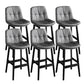 Modern Solid Wood Legs Faux Leather Bar Stools with Footrest