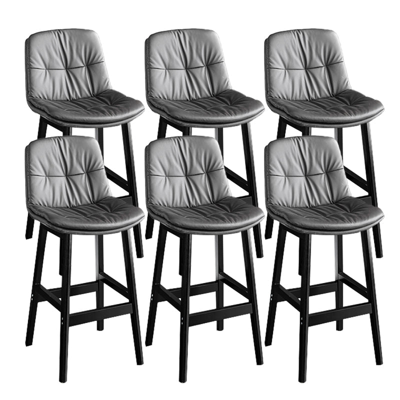 Modern Solid Wood Legs Faux Leather Bar Stools with Footrest