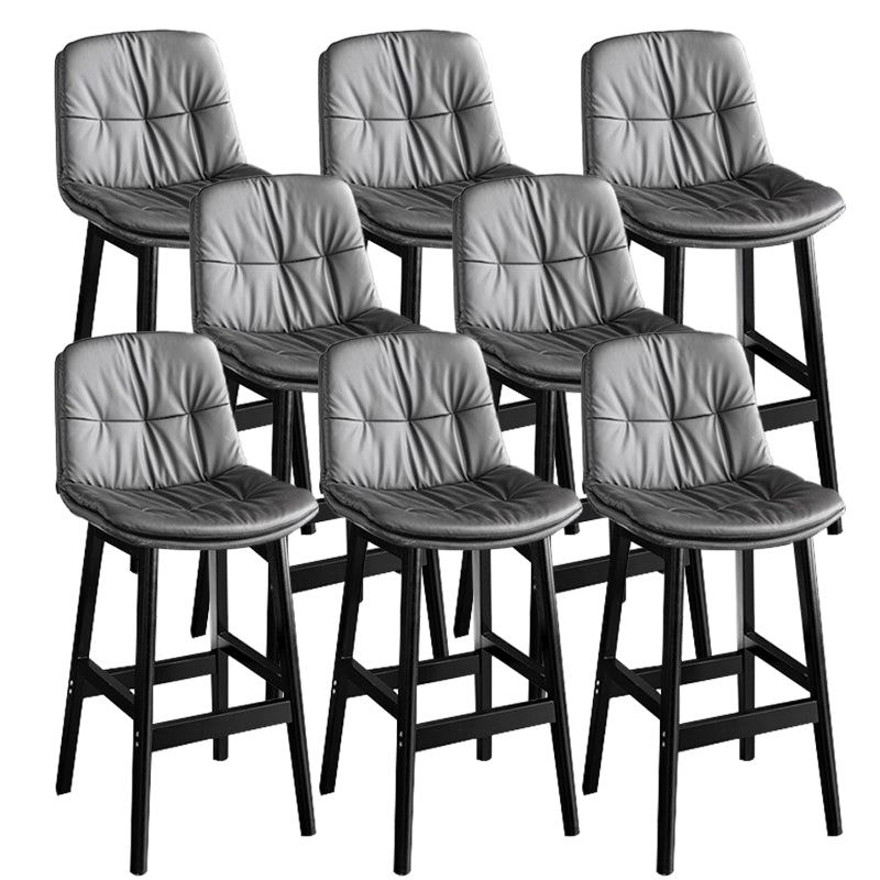 Modern Solid Wood Legs Faux Leather Bar Stools with Footrest