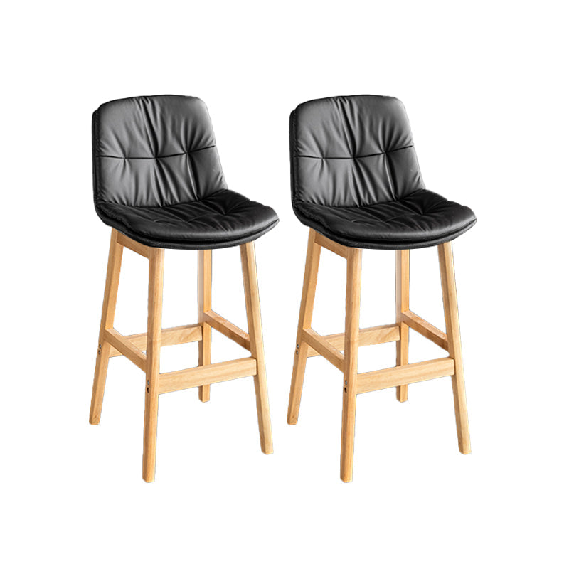 Modern Solid Wood Legs Faux Leather Bar Stools with Footrest