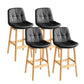 Modern Solid Wood Legs Faux Leather Bar Stools with Footrest