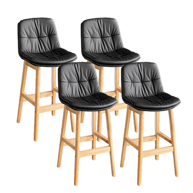 Modern Solid Wood Legs Faux Leather Bar Stools with Footrest