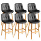 Modern Solid Wood Legs Faux Leather Bar Stools with Footrest