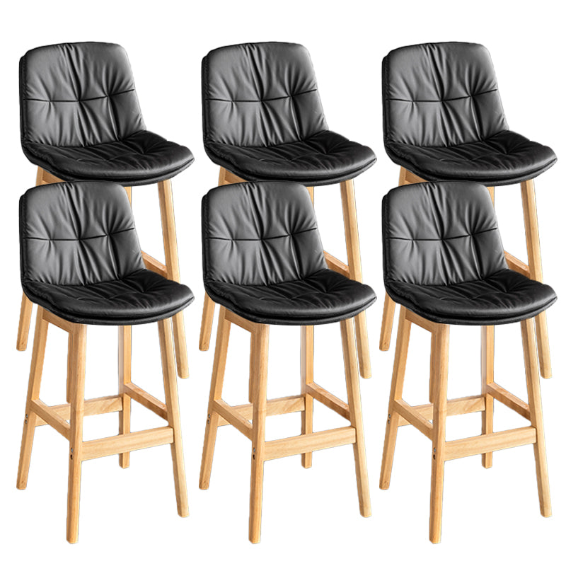Modern Solid Wood Legs Faux Leather Bar Stools with Footrest