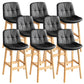 Modern Solid Wood Legs Faux Leather Bar Stools with Footrest
