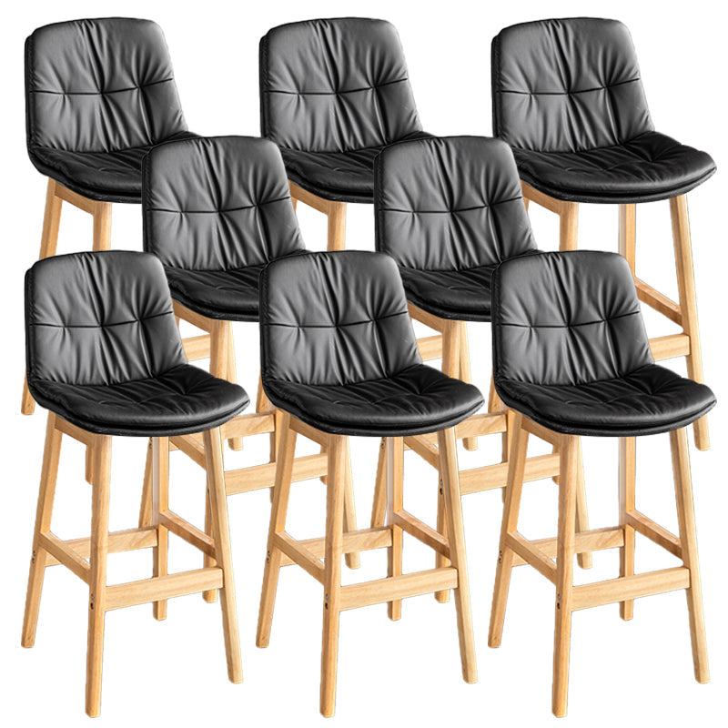 Modern Solid Wood Legs Faux Leather Bar Stools with Footrest