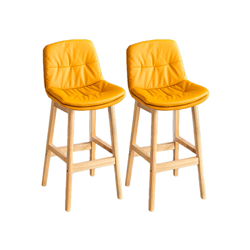 Modern Solid Wood Legs Faux Leather Bar Stools with Footrest