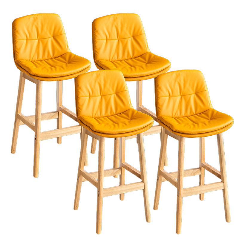 Modern Solid Wood Legs Faux Leather Bar Stools with Footrest