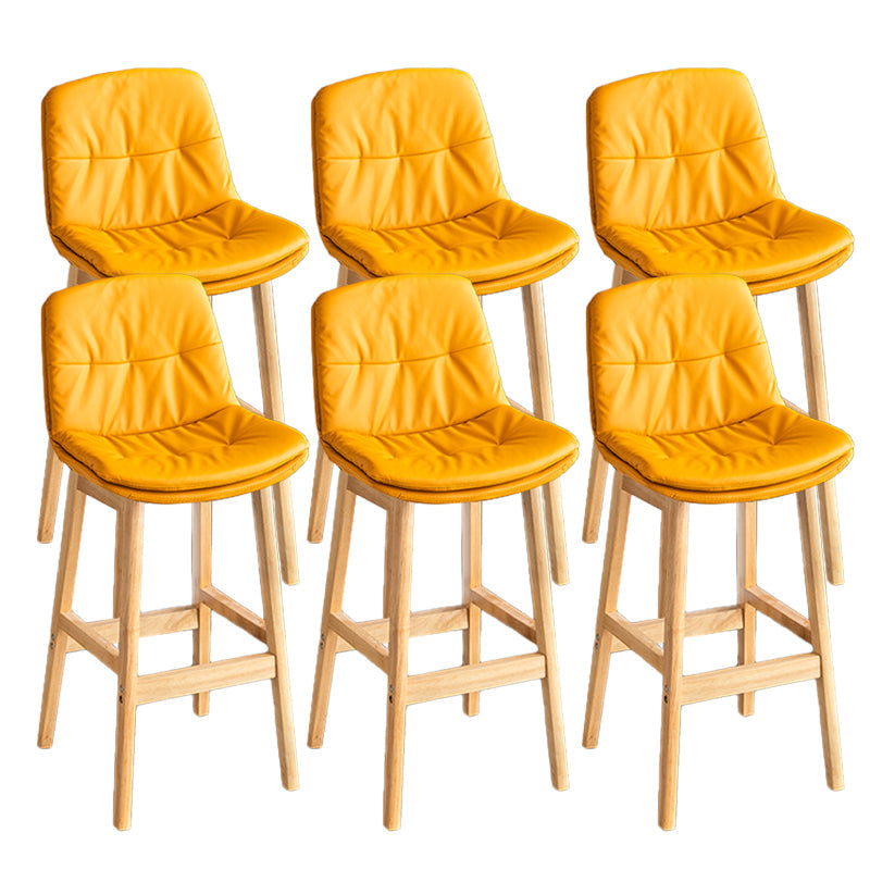 Modern Solid Wood Legs Faux Leather Bar Stools with Footrest