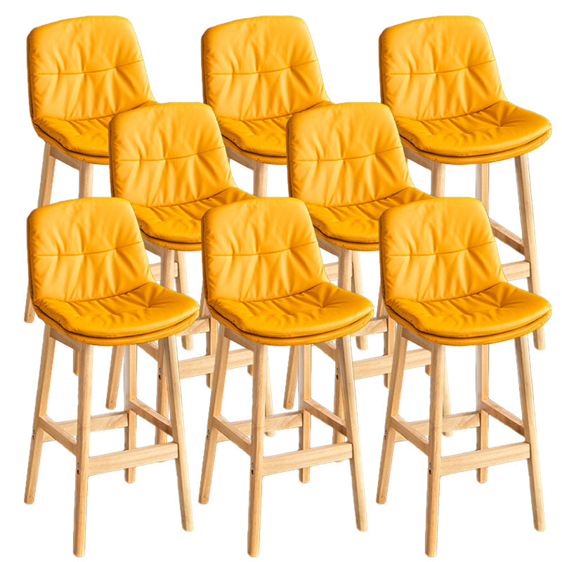 Modern Solid Wood Legs Faux Leather Bar Stools with Footrest