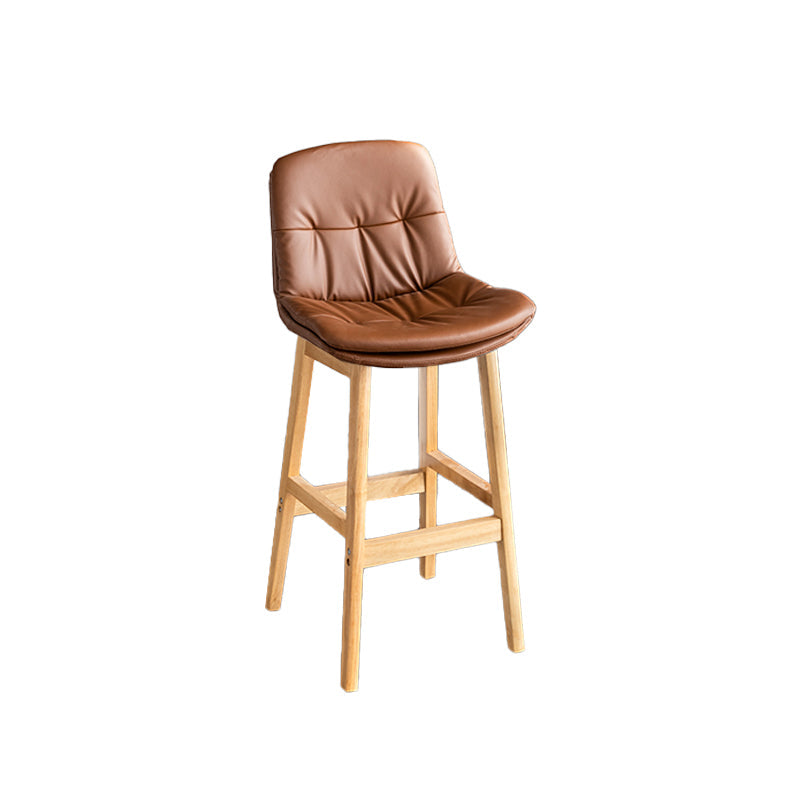 Modern Solid Wood Legs Faux Leather Bar Stools with Footrest