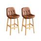 Modern Solid Wood Legs Faux Leather Bar Stools with Footrest
