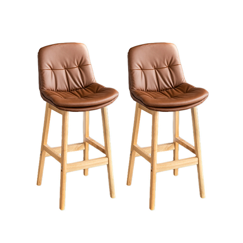 Modern Solid Wood Legs Faux Leather Bar Stools with Footrest