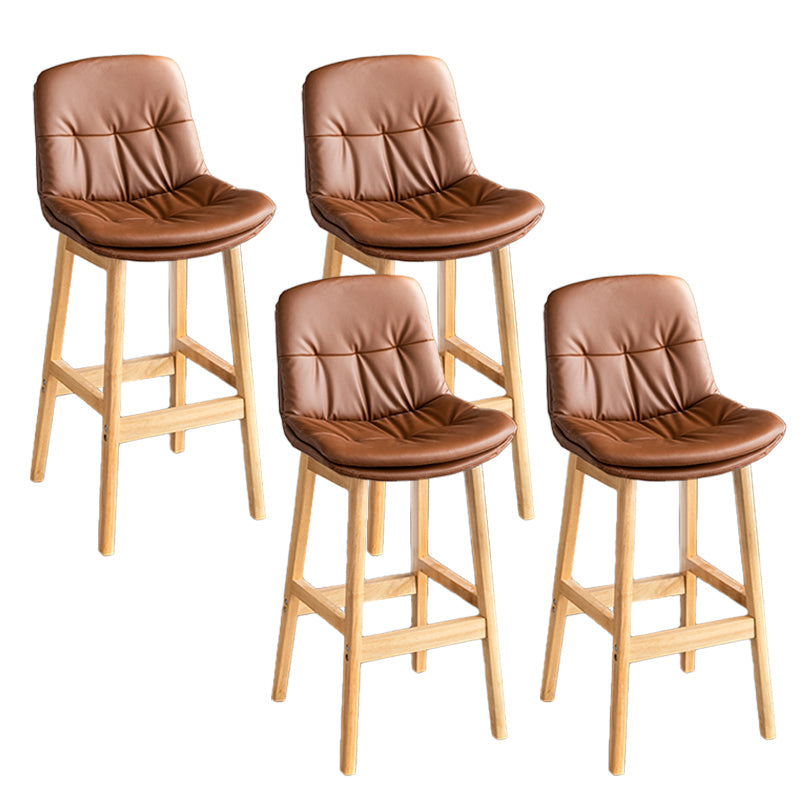 Modern Solid Wood Legs Faux Leather Bar Stools with Footrest