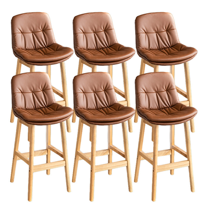 Modern Solid Wood Legs Faux Leather Bar Stools with Footrest Natural Brown 6 Piece Set Clearhalo 'Bar Furniture' 'Bar Stools' 'bar_stools' 'furn' 'furn_bar_stools' 'Furniture' 'Kitchen & Dining Furniture' 7734155
