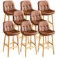 Modern Solid Wood Legs Faux Leather Bar Stools with Footrest