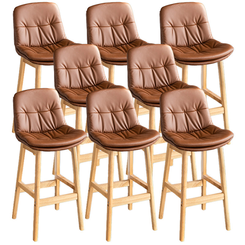 Modern Solid Wood Legs Faux Leather Bar Stools with Footrest