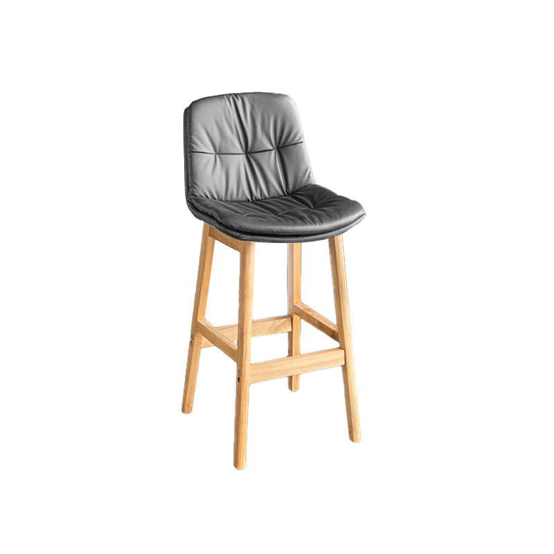 Modern Solid Wood Legs Faux Leather Bar Stools with Footrest