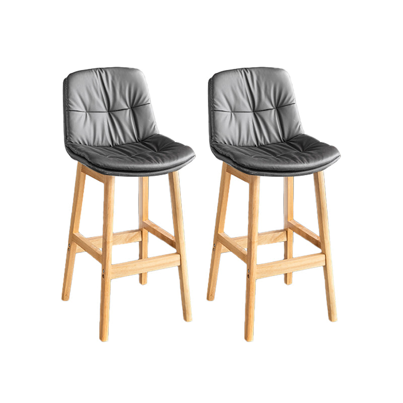 Modern Solid Wood Legs Faux Leather Bar Stools with Footrest