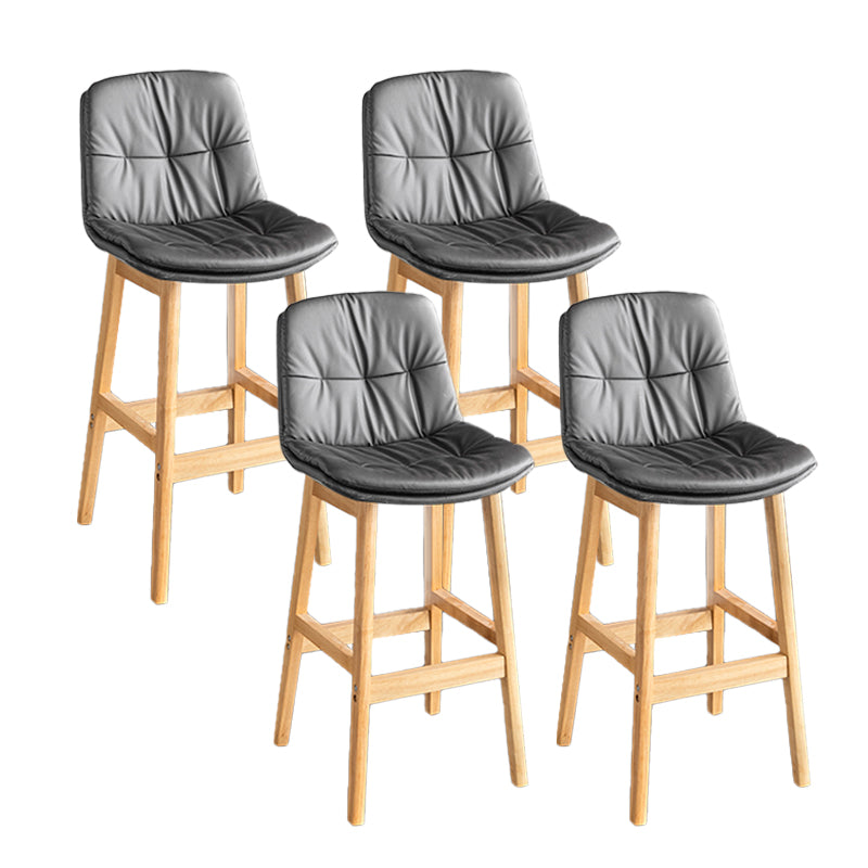 Modern Solid Wood Legs Faux Leather Bar Stools with Footrest