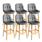 Modern Solid Wood Legs Faux Leather Bar Stools with Footrest