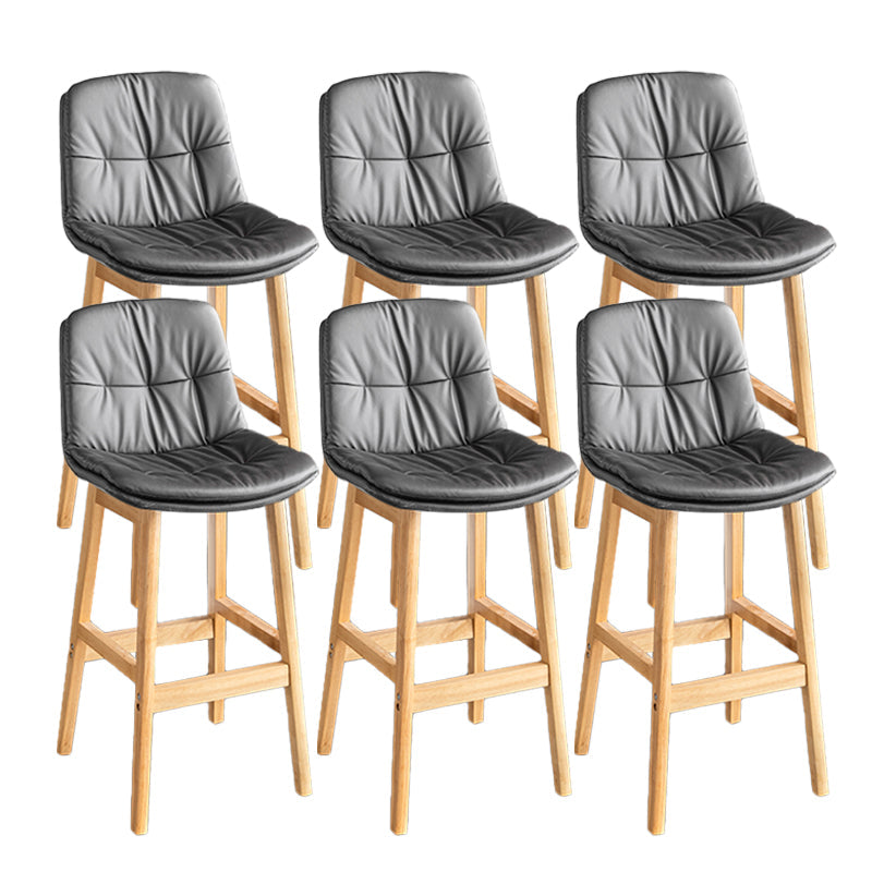 Modern Solid Wood Legs Faux Leather Bar Stools with Footrest