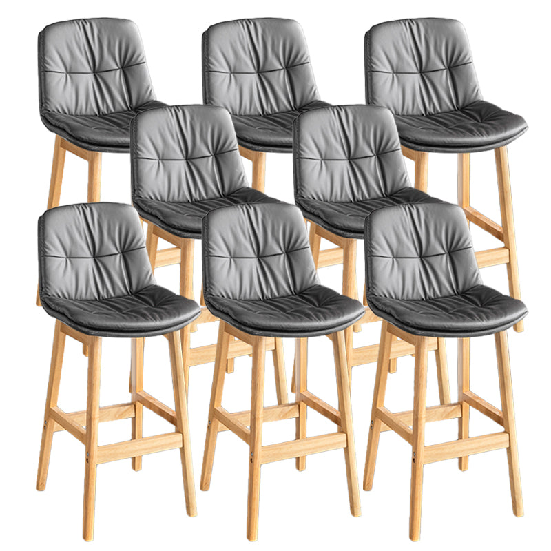 Modern Solid Wood Legs Faux Leather Bar Stools with Footrest