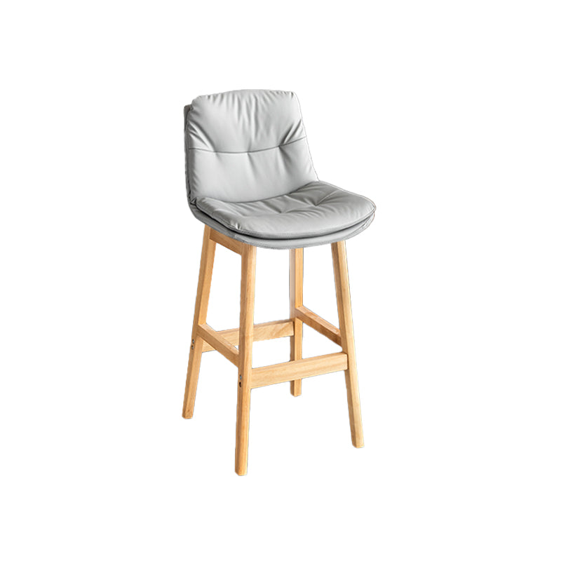 Modern Solid Wood Legs Faux Leather Bar Stools with Footrest
