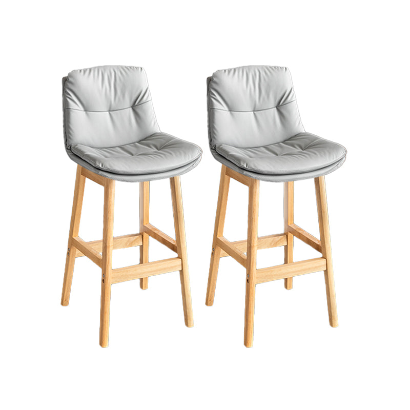 Modern Solid Wood Legs Faux Leather Bar Stools with Footrest