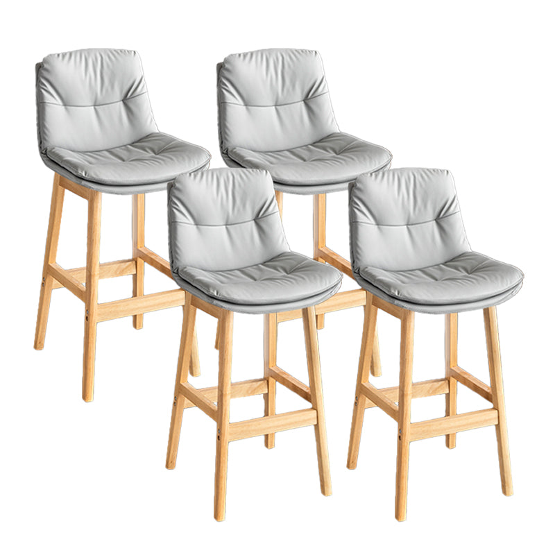 Modern Solid Wood Legs Faux Leather Bar Stools with Footrest