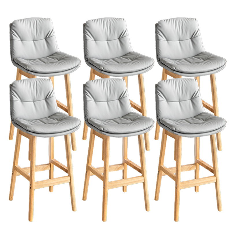 Modern Solid Wood Legs Faux Leather Bar Stools with Footrest