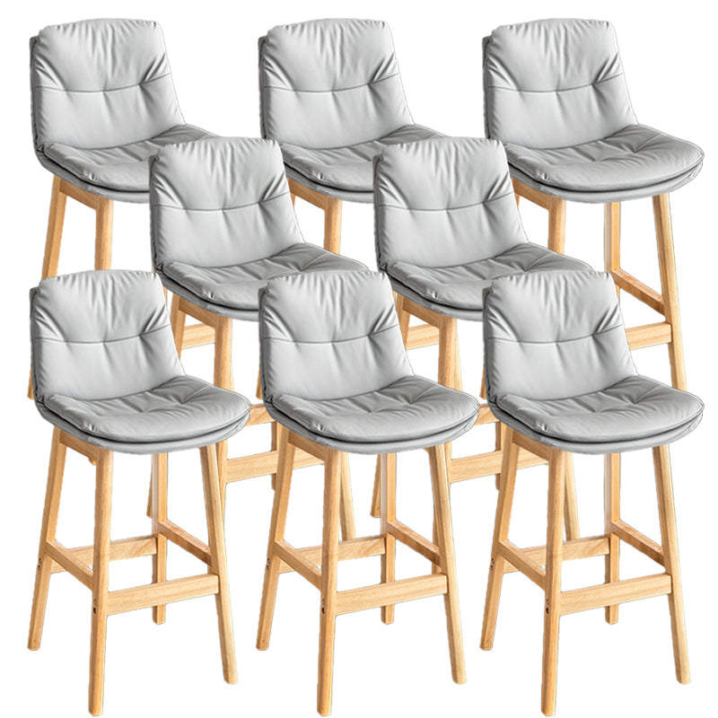 Modern Solid Wood Legs Faux Leather Bar Stools with Footrest