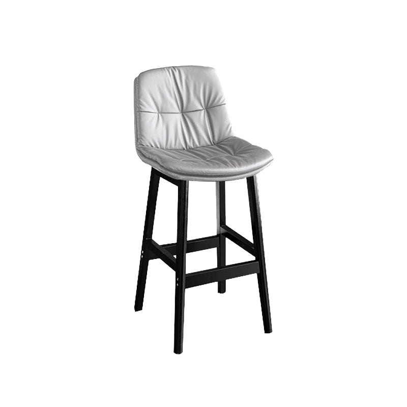 Modern Solid Wood Legs Faux Leather Bar Stools with Footrest