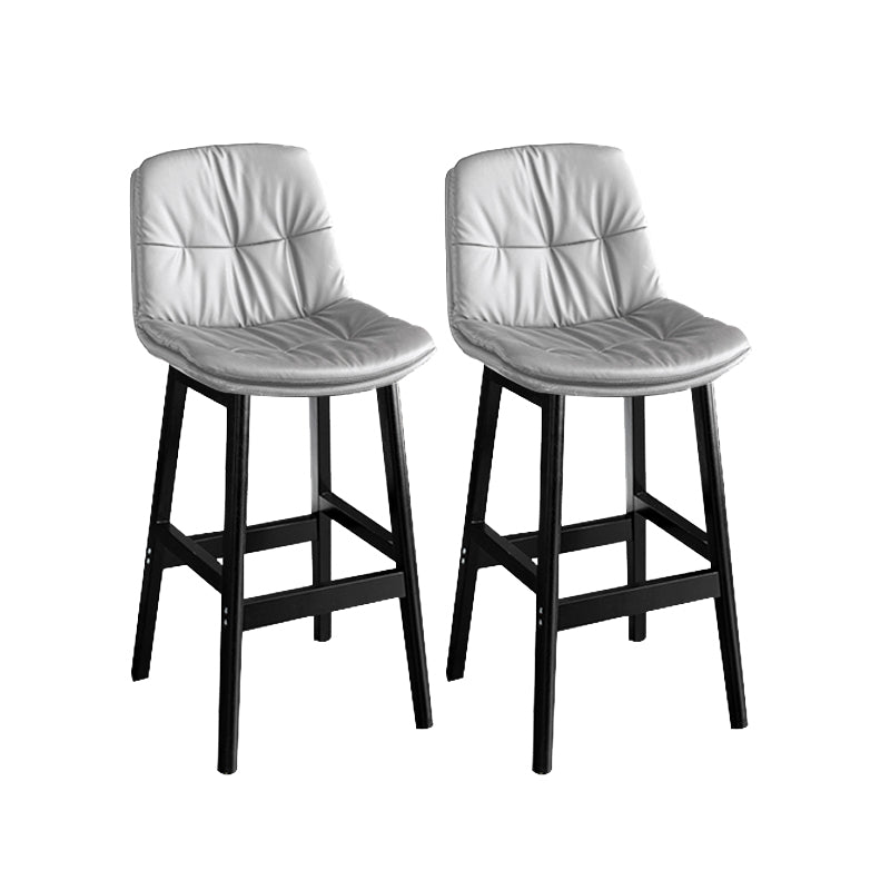 Modern Solid Wood Legs Faux Leather Bar Stools with Footrest