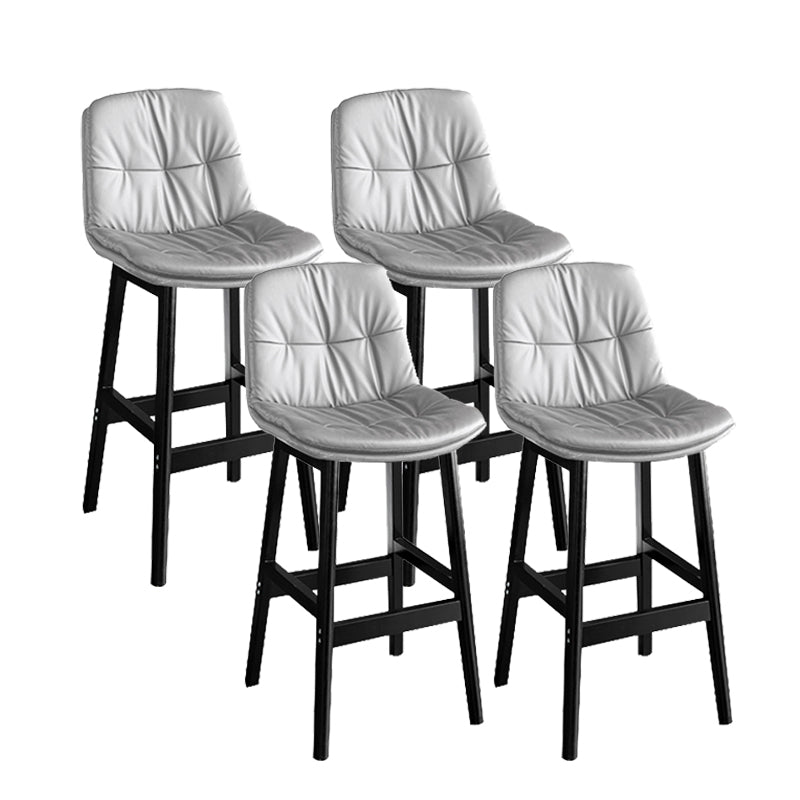 Modern Solid Wood Legs Faux Leather Bar Stools with Footrest