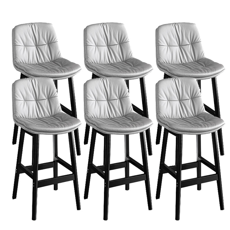 Modern Solid Wood Legs Faux Leather Bar Stools with Footrest