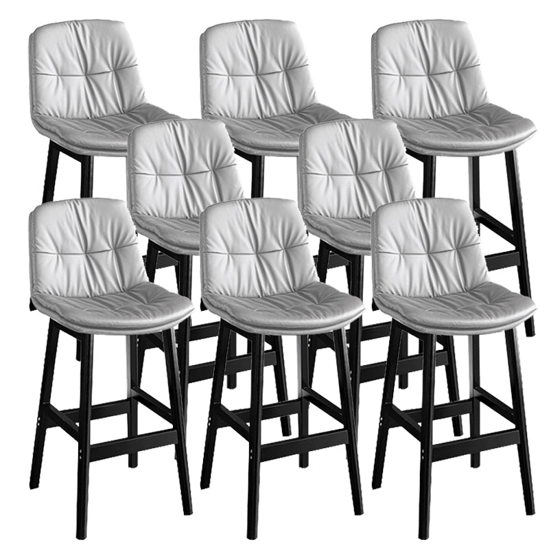 Modern Solid Wood Legs Faux Leather Bar Stools with Footrest