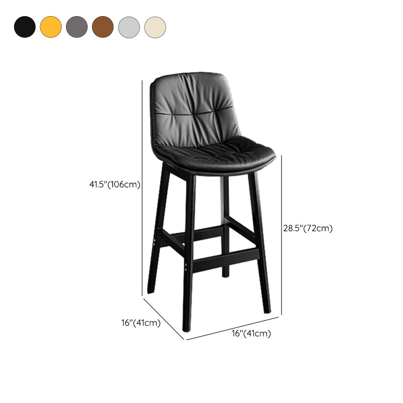 Modern Solid Wood Legs Faux Leather Bar Stools with Footrest