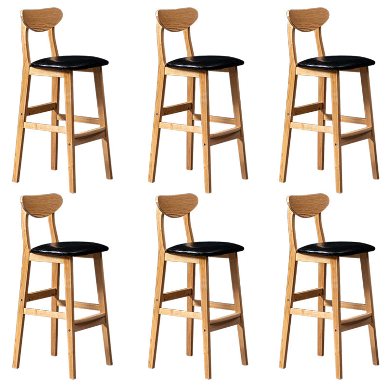 Modern Rubberwood Indoor Bar Stools Natural Finish with Backrest Black 6 Piece Set Clearhalo 'Bar Furniture' 'Bar Stools' 'bar_stools' 'furn' 'furn_bar_stools' 'Furniture' 'Kitchen & Dining Furniture' 7734248