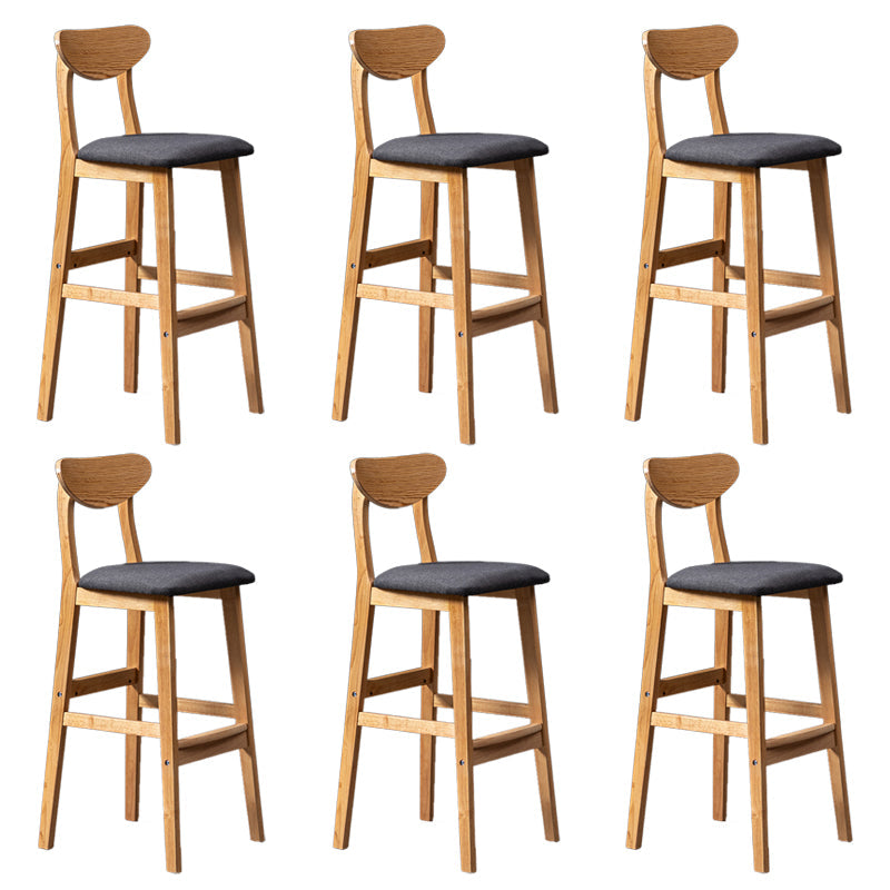 Modern Rubberwood Indoor Bar Stools Natural Finish with Backrest Dark Gray 6 Piece Set Clearhalo 'Bar Furniture' 'Bar Stools' 'bar_stools' 'furn' 'furn_bar_stools' 'Furniture' 'Kitchen & Dining Furniture' 7734257