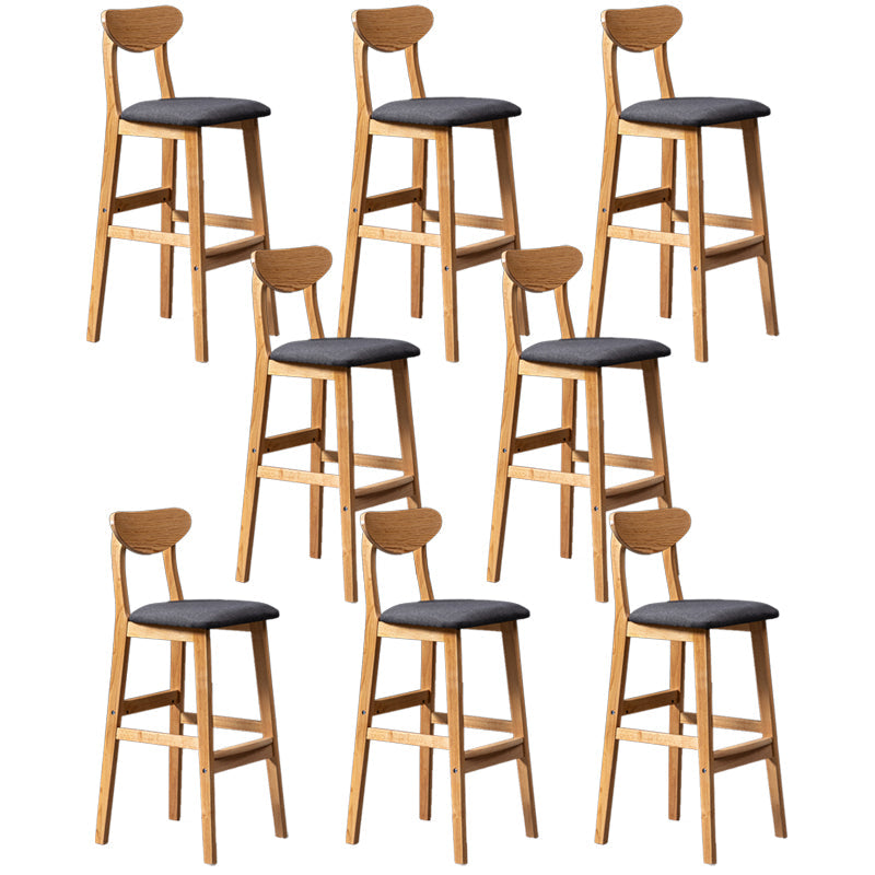 Modern Rubberwood Indoor Bar Stools Natural Finish with Backrest Dark Gray 8 Piece Set Clearhalo 'Bar Furniture' 'Bar Stools' 'bar_stools' 'furn' 'furn_bar_stools' 'Furniture' 'Kitchen & Dining Furniture' 7734259