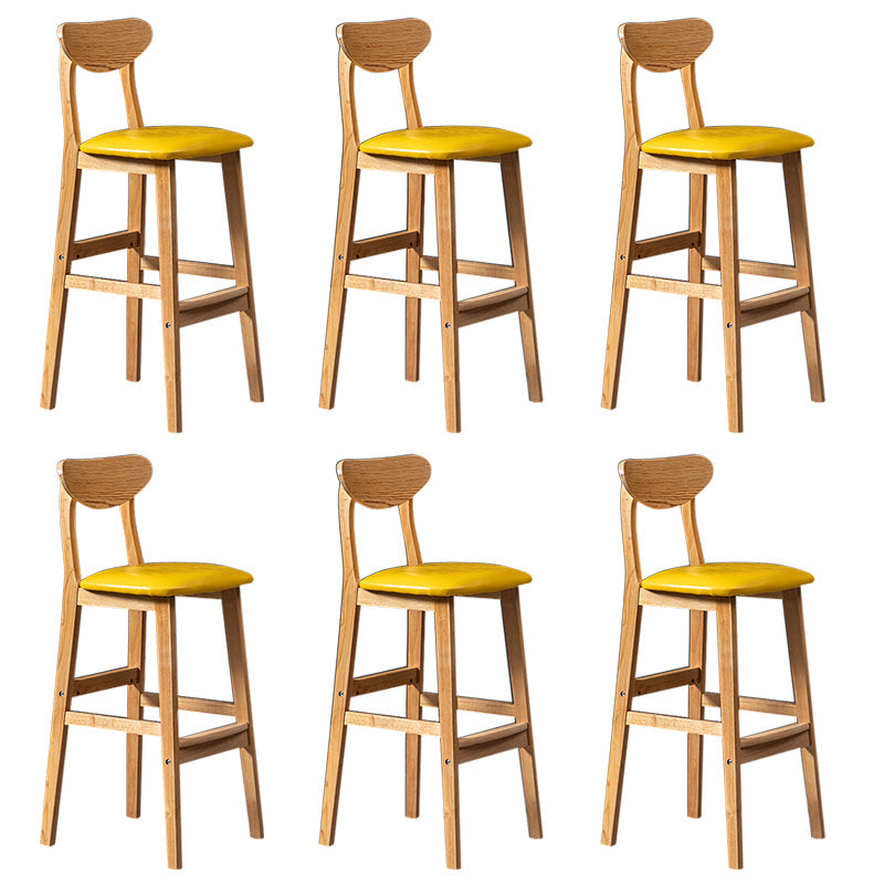 Modern Rubberwood Indoor Bar Stools Natural Finish with Backrest Yellow 6 Piece Set Clearhalo 'Bar Furniture' 'Bar Stools' 'bar_stools' 'furn' 'furn_bar_stools' 'Furniture' 'Kitchen & Dining Furniture' 7734269