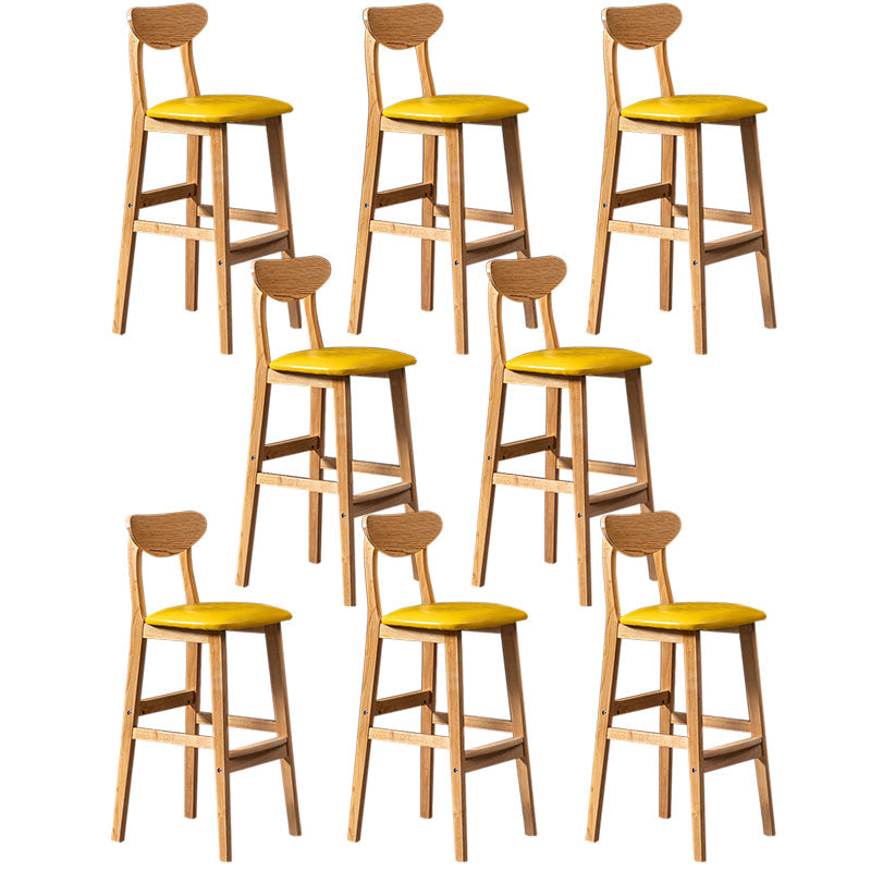 Modern Rubberwood Indoor Bar Stools Natural Finish with Backrest Yellow 8 Piece Set Clearhalo 'Bar Furniture' 'Bar Stools' 'bar_stools' 'furn' 'furn_bar_stools' 'Furniture' 'Kitchen & Dining Furniture' 7734270