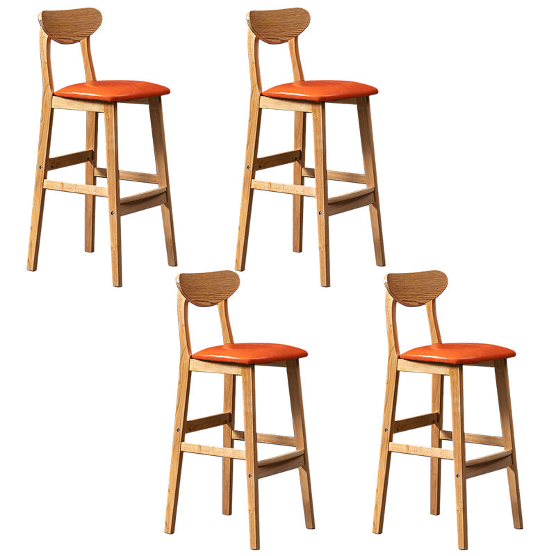 Modern Rubberwood Indoor Bar Stools Natural Finish with Backrest Orange 4 Piece Set Clearhalo 'Bar Furniture' 'Bar Stools' 'bar_stools' 'furn' 'furn_bar_stools' 'Furniture' 'Kitchen & Dining Furniture' 7734273