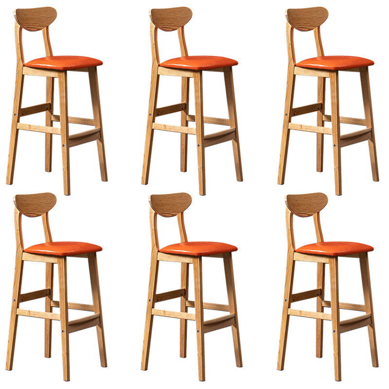 Modern Rubberwood Indoor Bar Stools Natural Finish with Backrest Orange 6 Piece Set Clearhalo 'Bar Furniture' 'Bar Stools' 'bar_stools' 'furn' 'furn_bar_stools' 'Furniture' 'Kitchen & Dining Furniture' 7734274