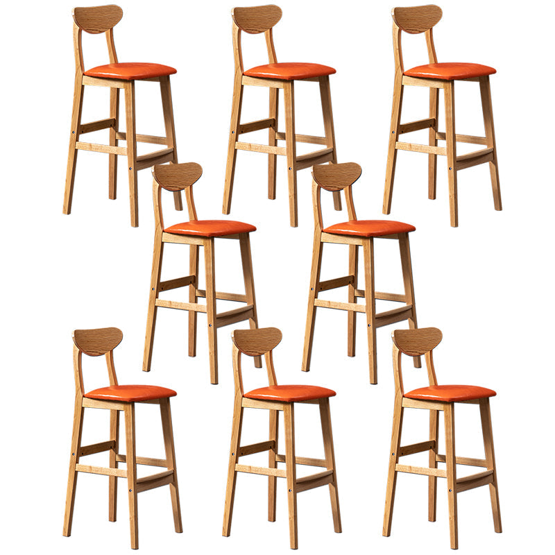 Modern Rubberwood Indoor Bar Stools Natural Finish with Backrest Orange 8 Piece Set Clearhalo 'Bar Furniture' 'Bar Stools' 'bar_stools' 'furn' 'furn_bar_stools' 'Furniture' 'Kitchen & Dining Furniture' 7734275