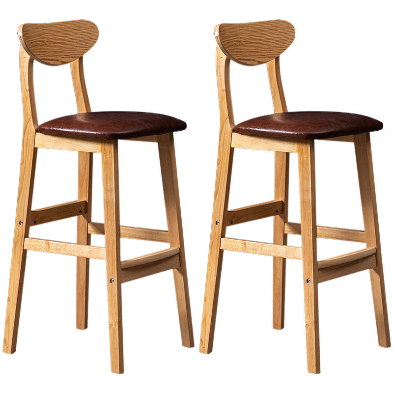 Modern Rubberwood Indoor Bar Stools Natural Finish with Backrest Brown 2 Piece Set Clearhalo 'Bar Furniture' 'Bar Stools' 'bar_stools' 'furn' 'furn_bar_stools' 'Furniture' 'Kitchen & Dining Furniture' 7734277
