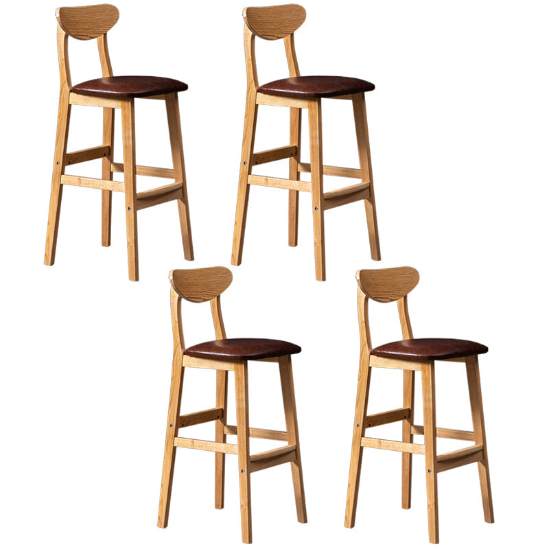Modern Rubberwood Indoor Bar Stools Natural Finish with Backrest Brown 4 Piece Set Clearhalo 'Bar Furniture' 'Bar Stools' 'bar_stools' 'furn' 'furn_bar_stools' 'Furniture' 'Kitchen & Dining Furniture' 7734278