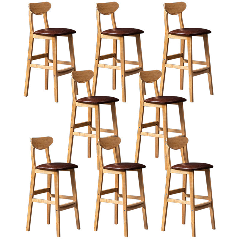 Modern Rubberwood Indoor Bar Stools Natural Finish with Backrest Brown 8 Piece Set Clearhalo 'Bar Furniture' 'Bar Stools' 'bar_stools' 'furn' 'furn_bar_stools' 'Furniture' 'Kitchen & Dining Furniture' 7734280