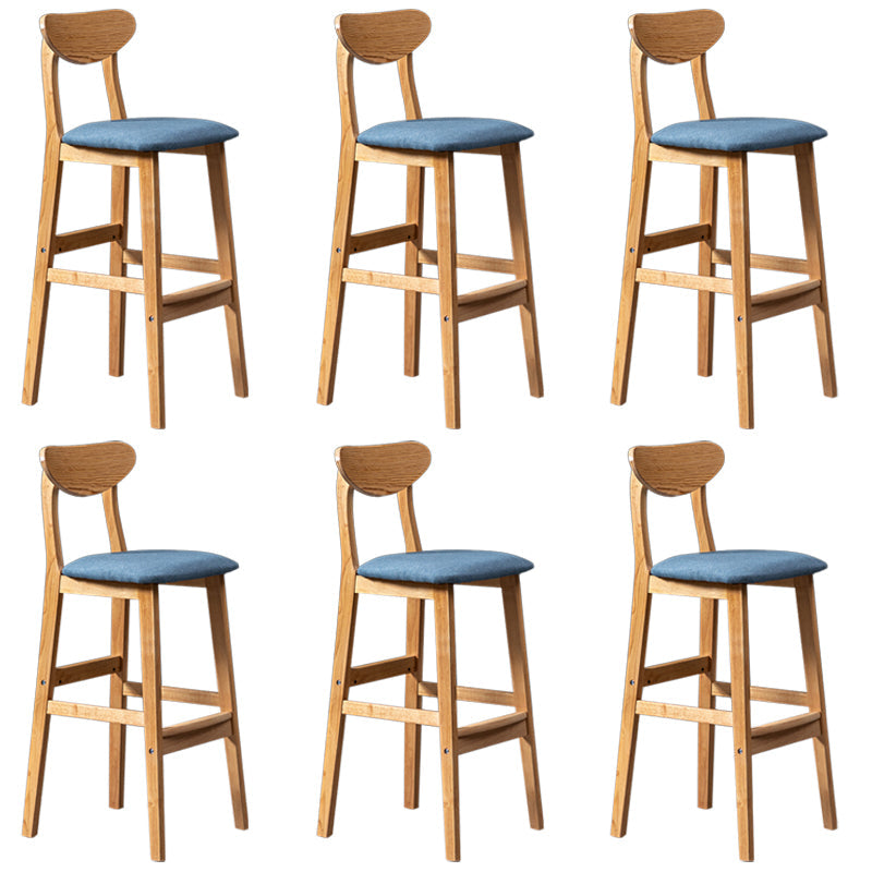 Modern Rubberwood Indoor Bar Stools Natural Finish with Backrest Sky Blue 6 Piece Set Clearhalo 'Bar Furniture' 'Bar Stools' 'bar_stools' 'furn' 'furn_bar_stools' 'Furniture' 'Kitchen & Dining Furniture' 7734284
